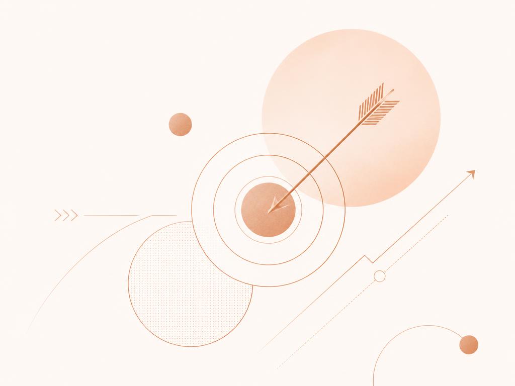 Abstract copper artwork of an arrow hitting a target, representing strategy and marketing episodes