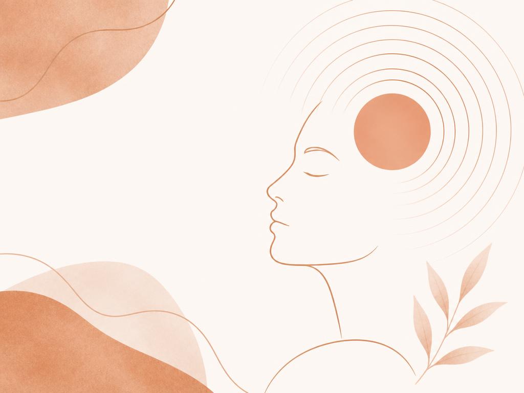 Abstract copper line artwork of a calm profile, representing mindset episodes