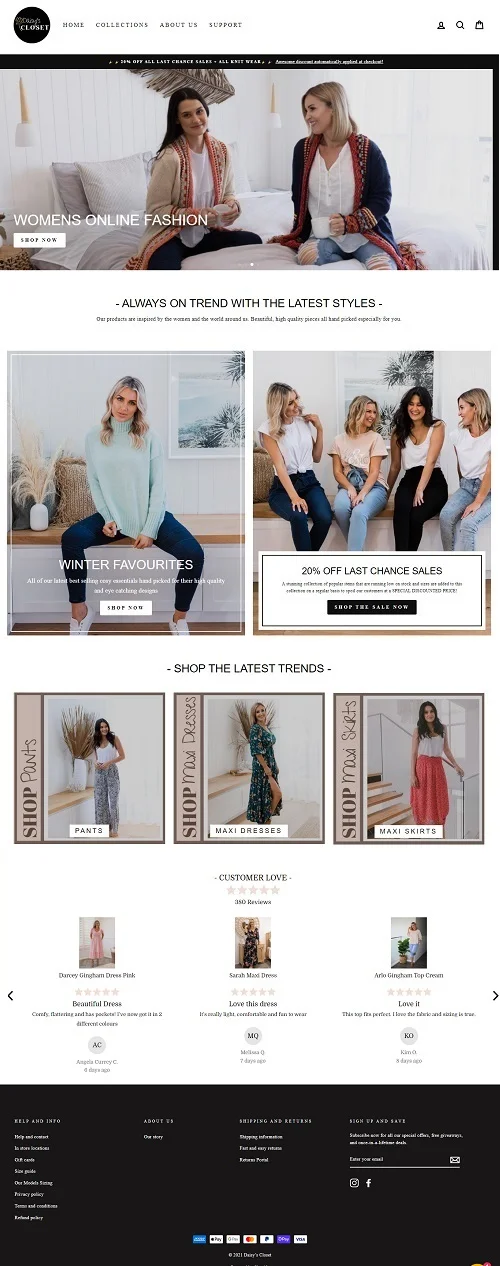 Daisy's Closet website homepage before the redesign