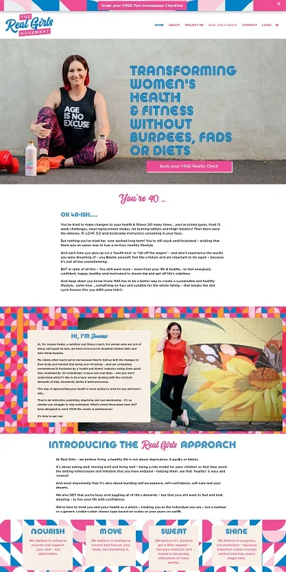 Real Girls Movement website homepage after the redesign